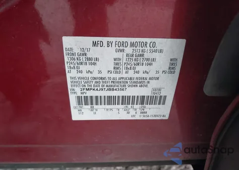 2018 Ford Edge Sel from USA, damaged, VIN 2FMPK4J97JBB43567